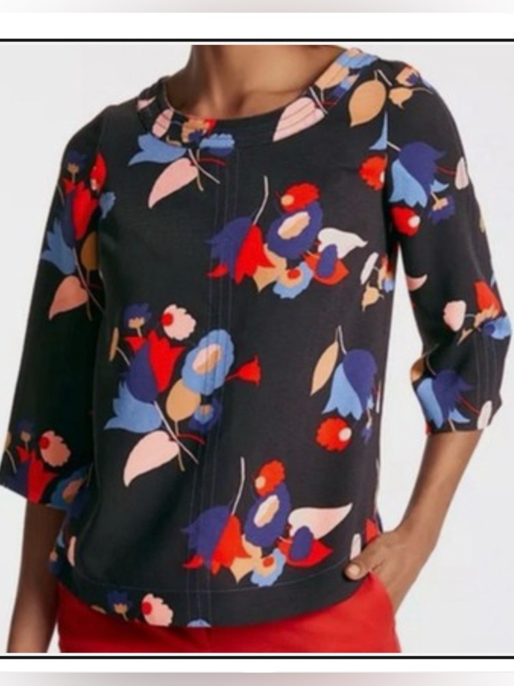 Boden Alda Posey Floral Print Boat Neck 3/4 Sleeve Wrinkle Free Top 6